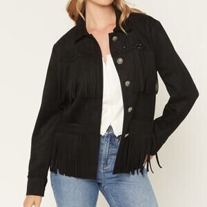 Idyllwind Women’s Norton Faux Suede Bonded Fringe Jacket Black Size Large NWT